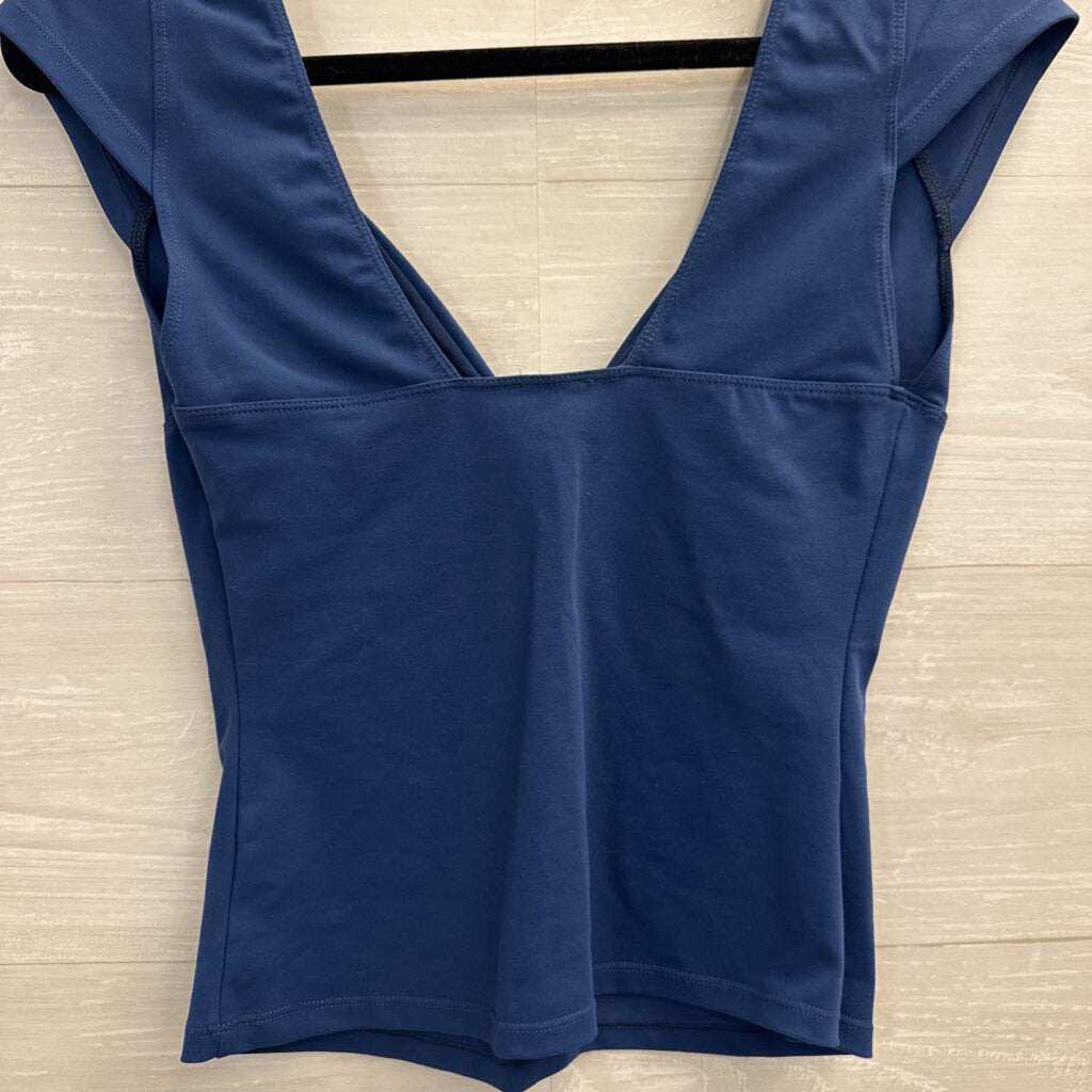 Intimately Free People Blue Short Sleeve V Neck Top Medium