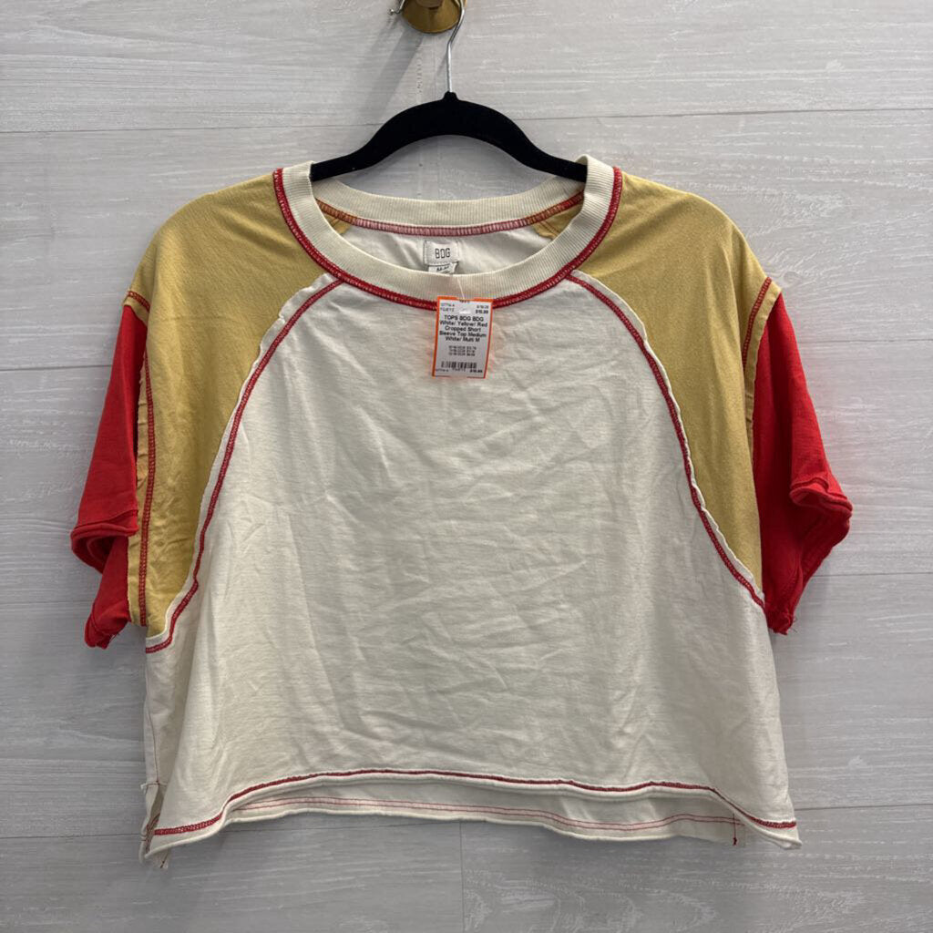 BDG White/ Yellow/ Red Cropped Short Sleeve Top Medium