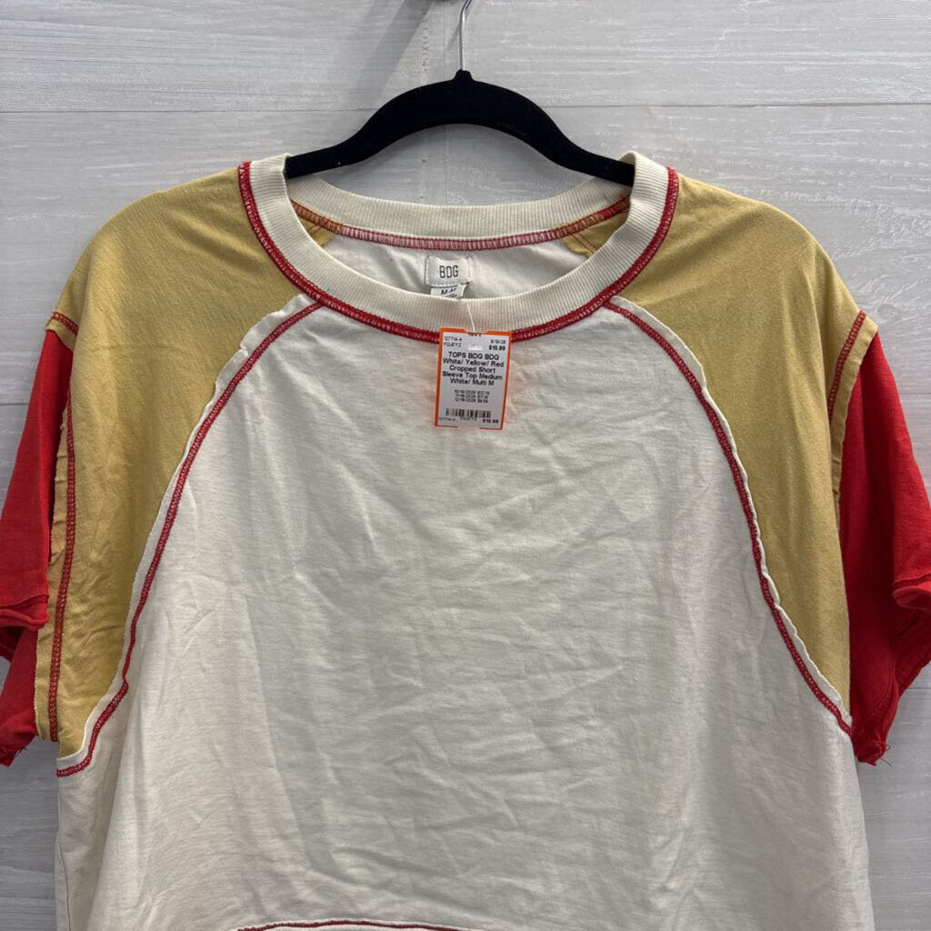 BDG White/ Yellow/ Red Cropped Short Sleeve Top Medium