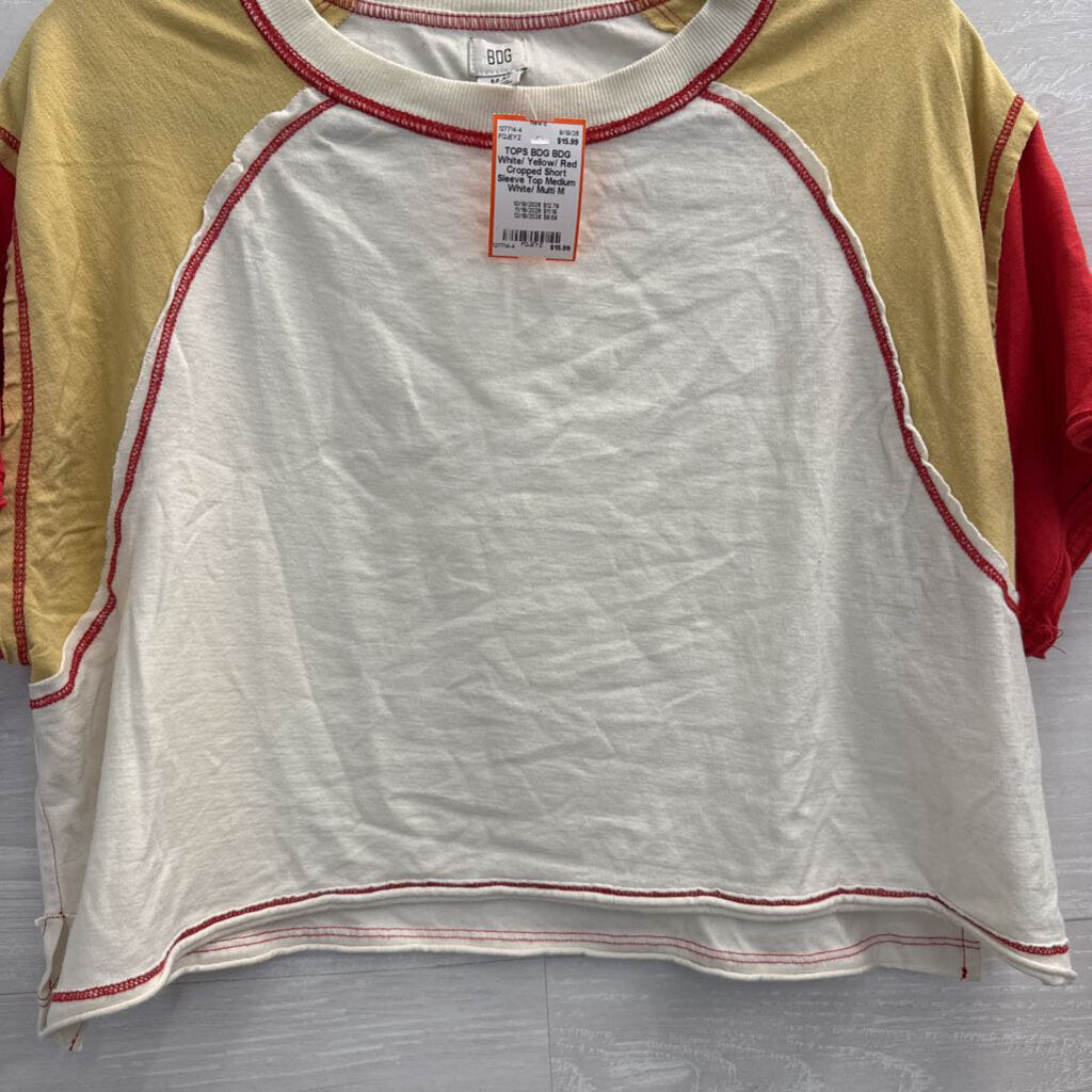 BDG White/ Yellow/ Red Cropped Short Sleeve Top Medium