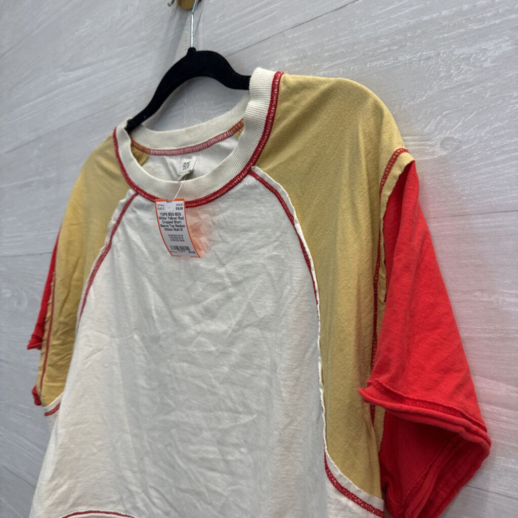 BDG White/ Yellow/ Red Cropped Short Sleeve Top Medium