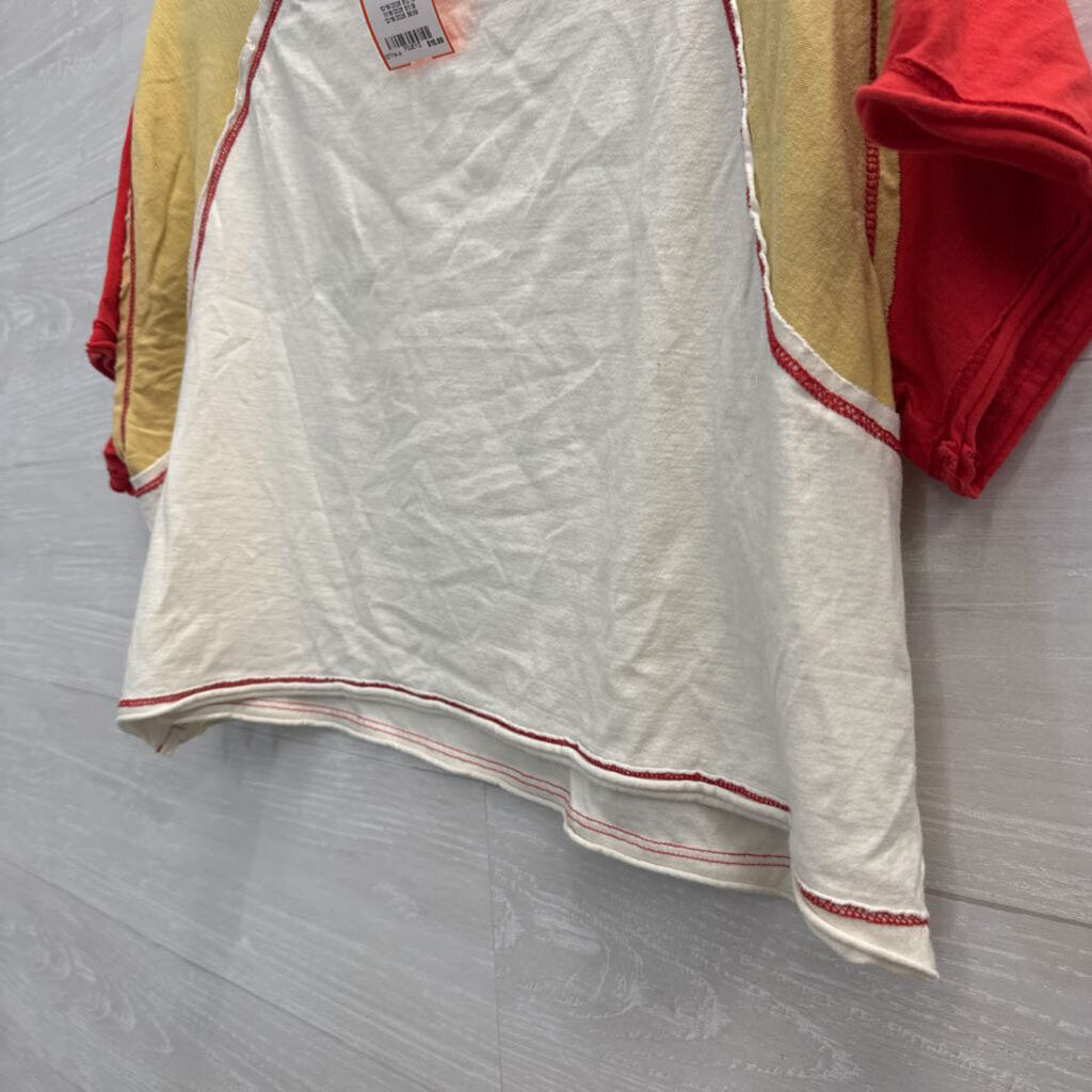 BDG White/ Yellow/ Red Cropped Short Sleeve Top Medium