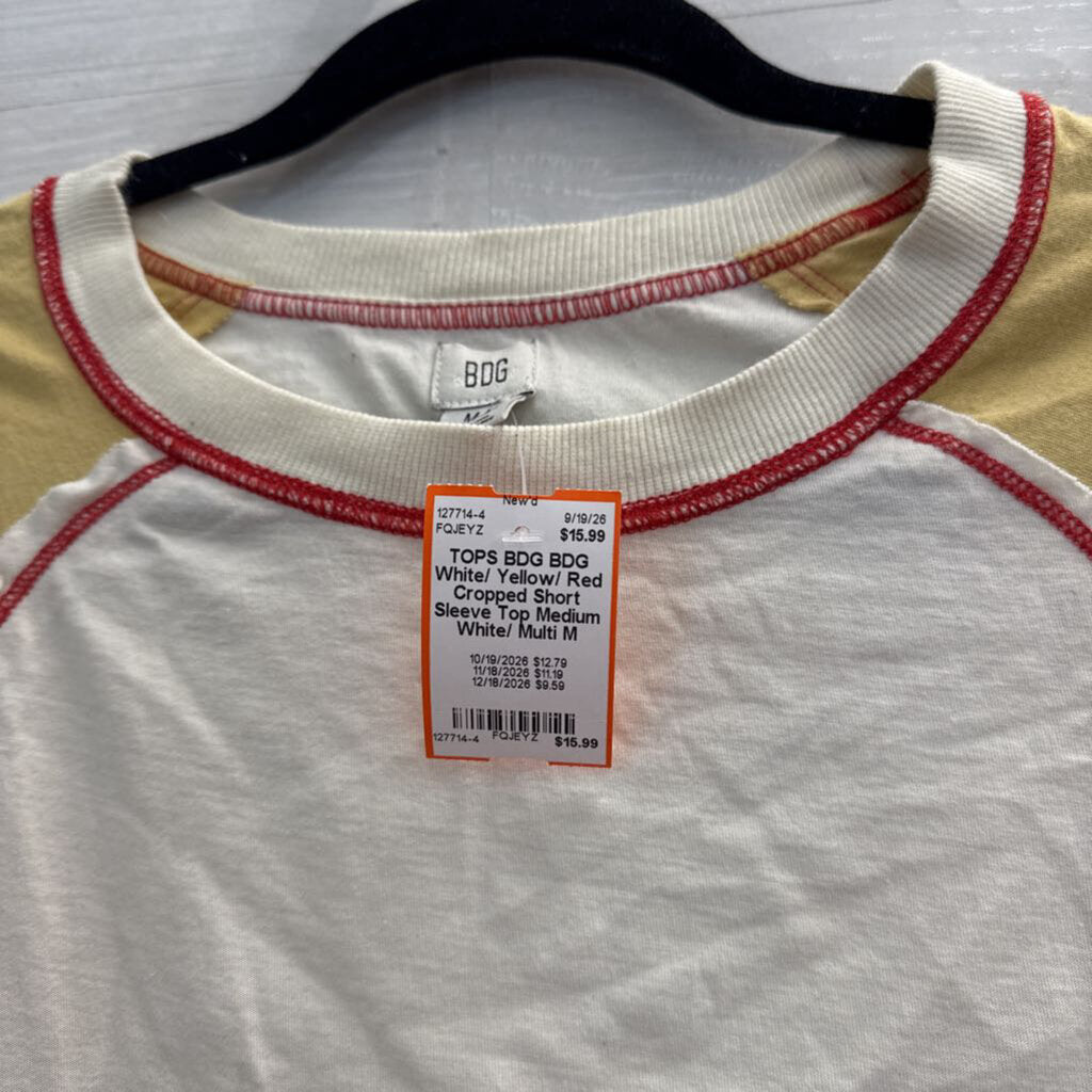 BDG White/ Yellow/ Red Cropped Short Sleeve Top Medium