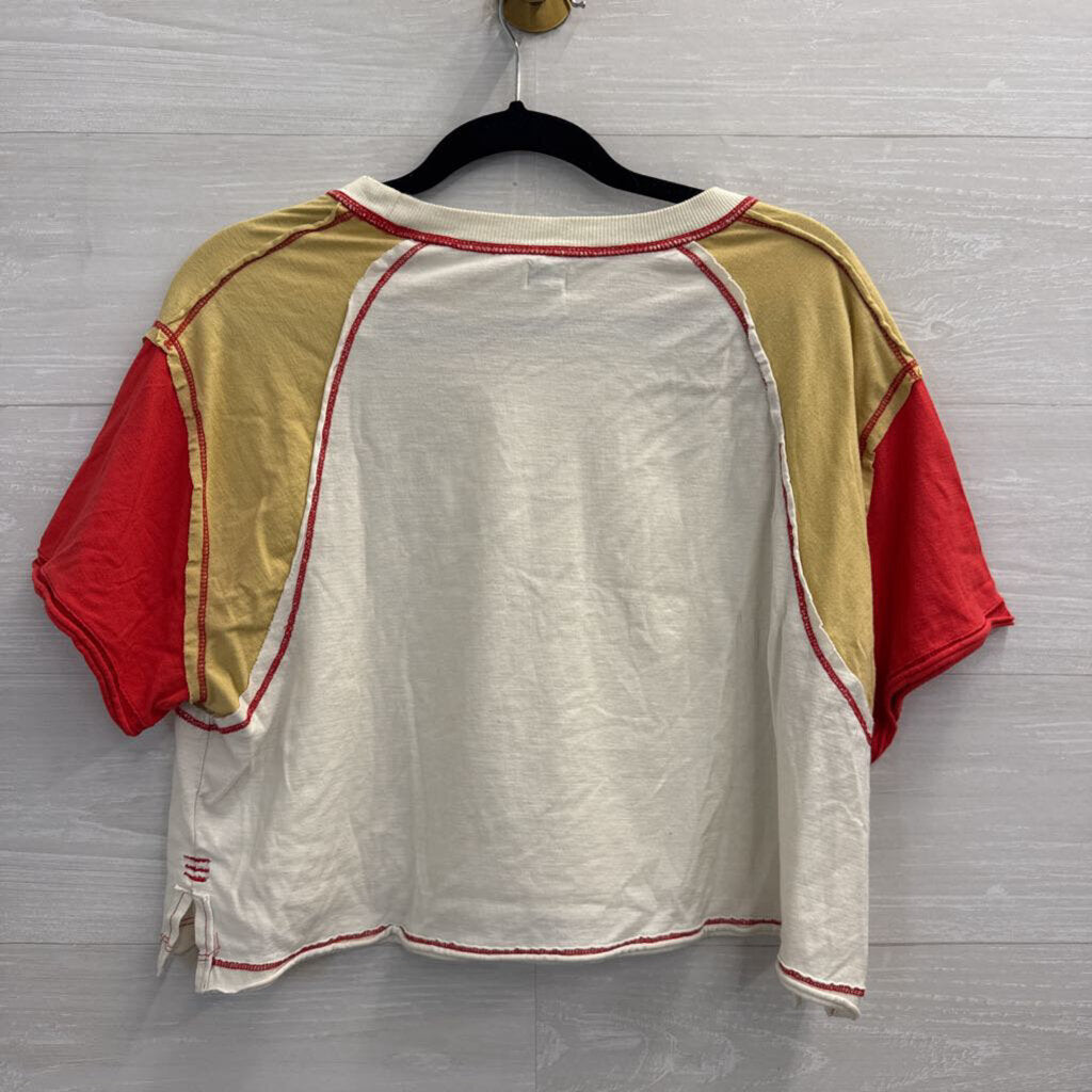 BDG White/ Yellow/ Red Cropped Short Sleeve Top Medium