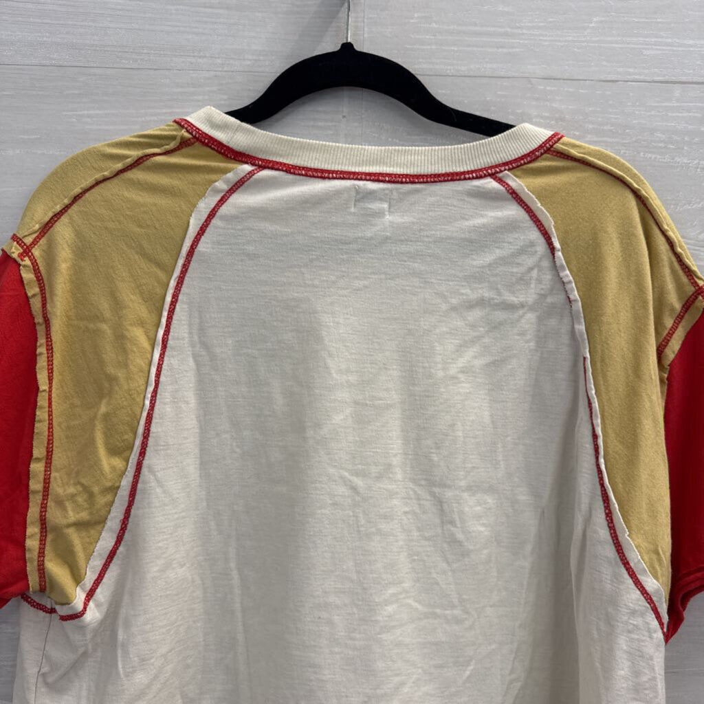 BDG White/ Yellow/ Red Cropped Short Sleeve Top Medium