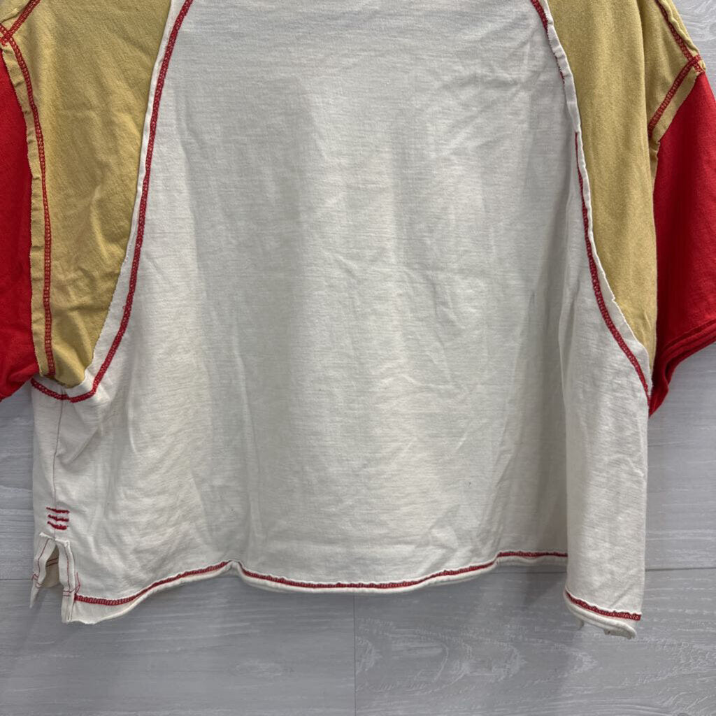 BDG White/ Yellow/ Red Cropped Short Sleeve Top Medium