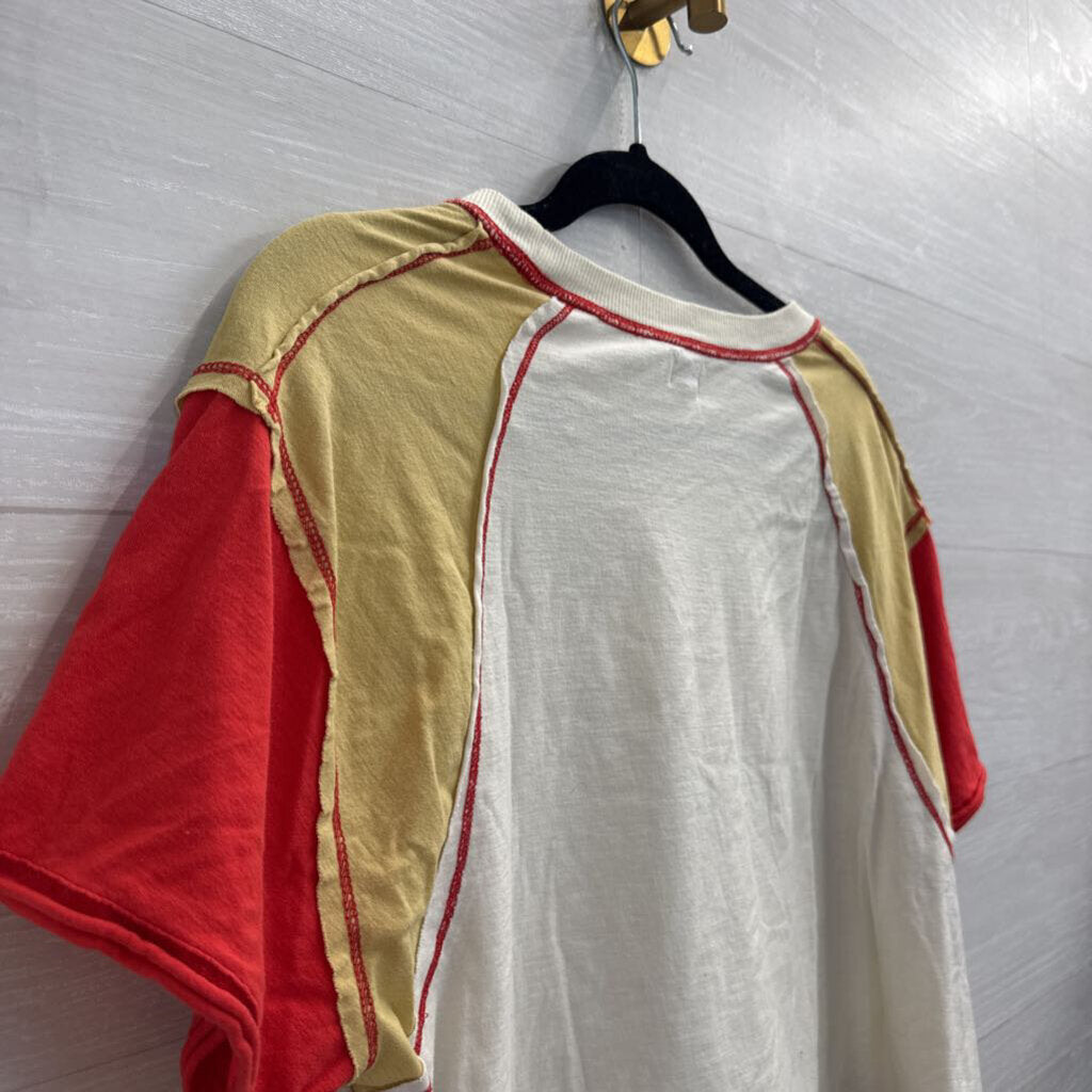 BDG White/ Yellow/ Red Cropped Short Sleeve Top Medium
