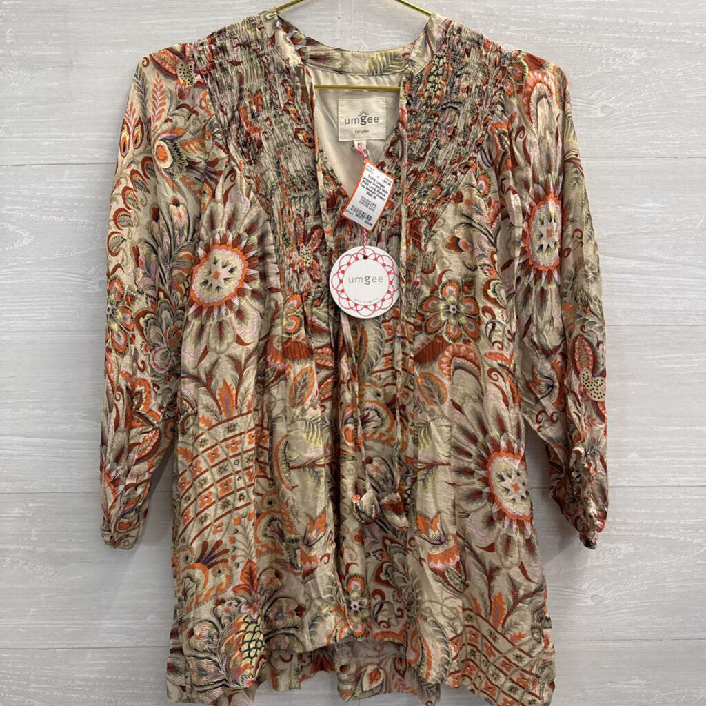 Umgee Green/ Multi Print Long Sleeve Top Medium