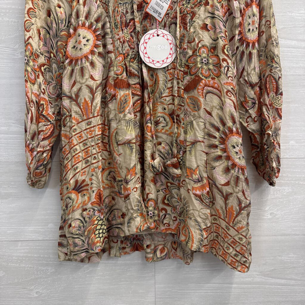 Umgee Green/ Multi Print Long Sleeve Top Medium