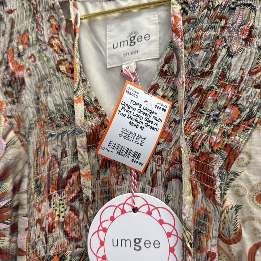 Umgee Green/ Multi Print Long Sleeve Top Medium