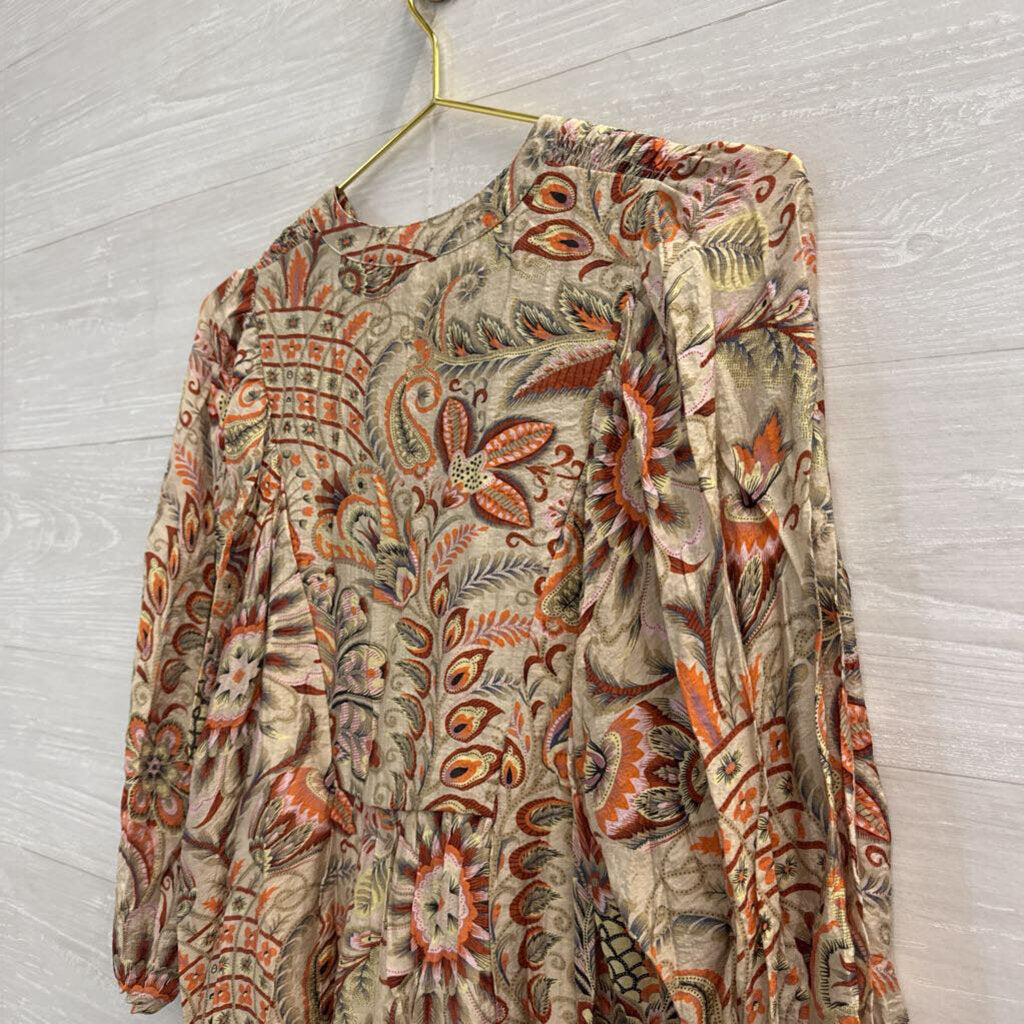 Umgee Green/ Multi Print Long Sleeve Top Medium