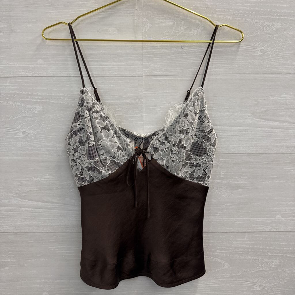 Abercrombie and Fitch Brown/ White Reversible Lace/ Polka Dot Tank Top Extra Small