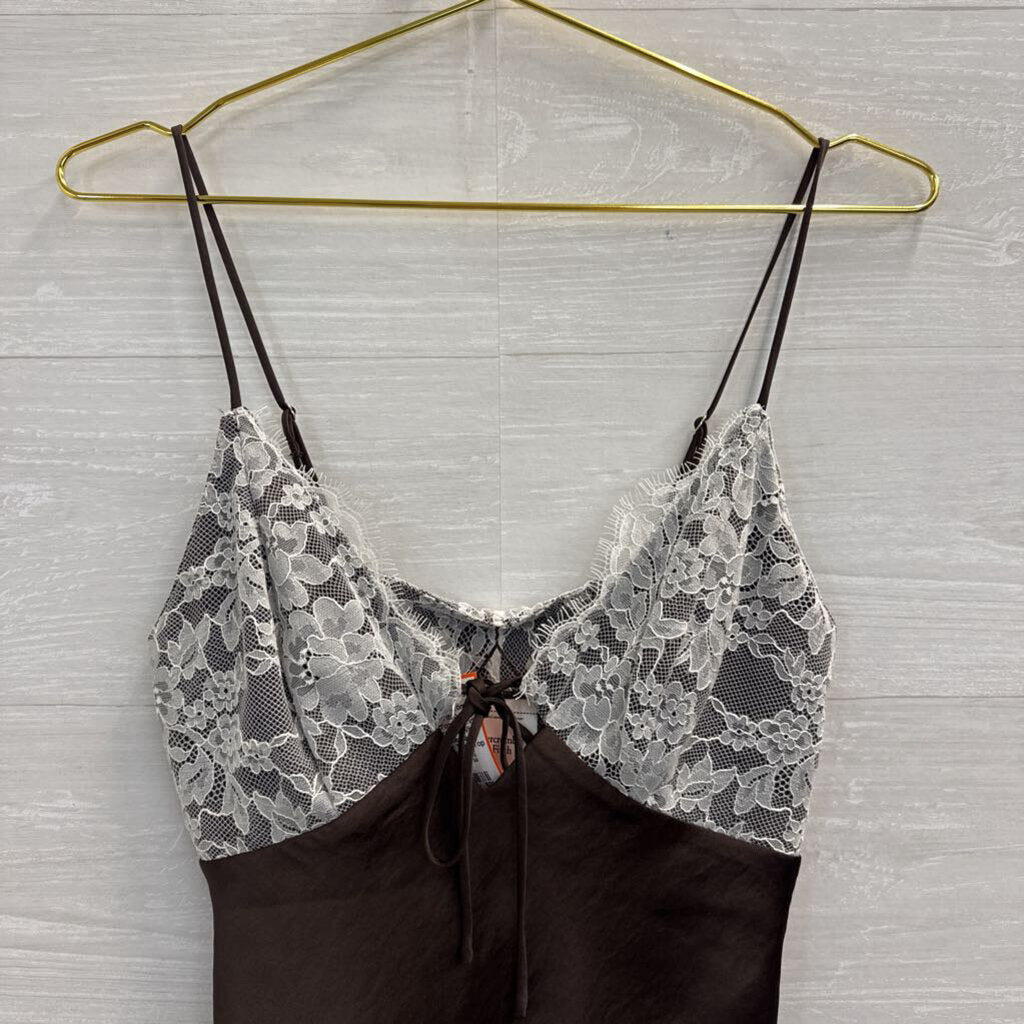 Abercrombie and Fitch Brown/ White Reversible Lace/ Polka Dot Tank Top Extra Small