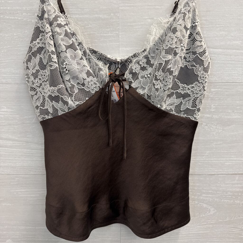 Abercrombie and Fitch Brown/ White Reversible Lace/ Polka Dot Tank Top Extra Small