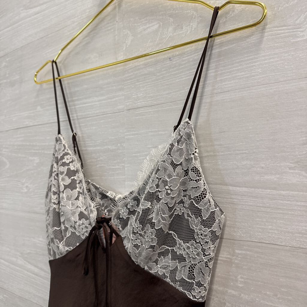 Abercrombie and Fitch Brown/ White Reversible Lace/ Polka Dot Tank Top Extra Small