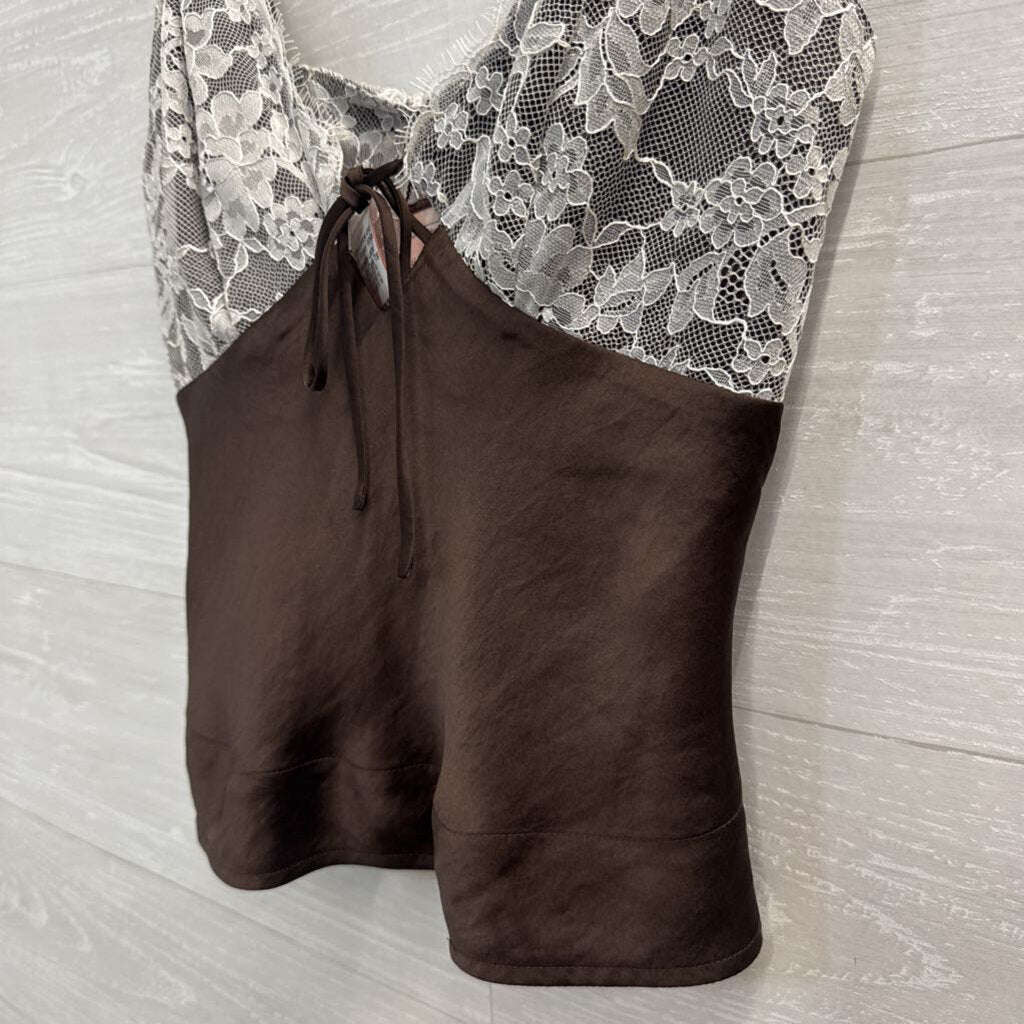 Abercrombie and Fitch Brown/ White Reversible Lace/ Polka Dot Tank Top Extra Small