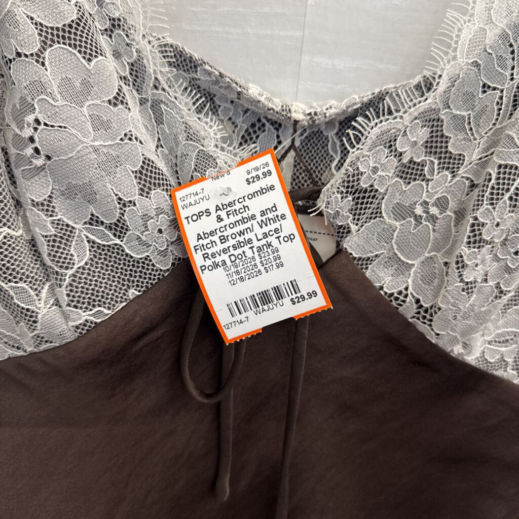 Abercrombie and Fitch Brown/ White Reversible Lace/ Polka Dot Tank Top Extra Small