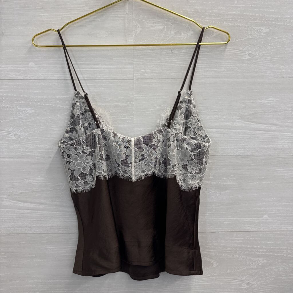 Abercrombie and Fitch Brown/ White Reversible Lace/ Polka Dot Tank Top Extra Small