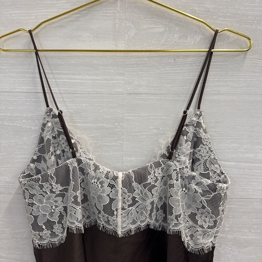 Abercrombie and Fitch Brown/ White Reversible Lace/ Polka Dot Tank Top Extra Small