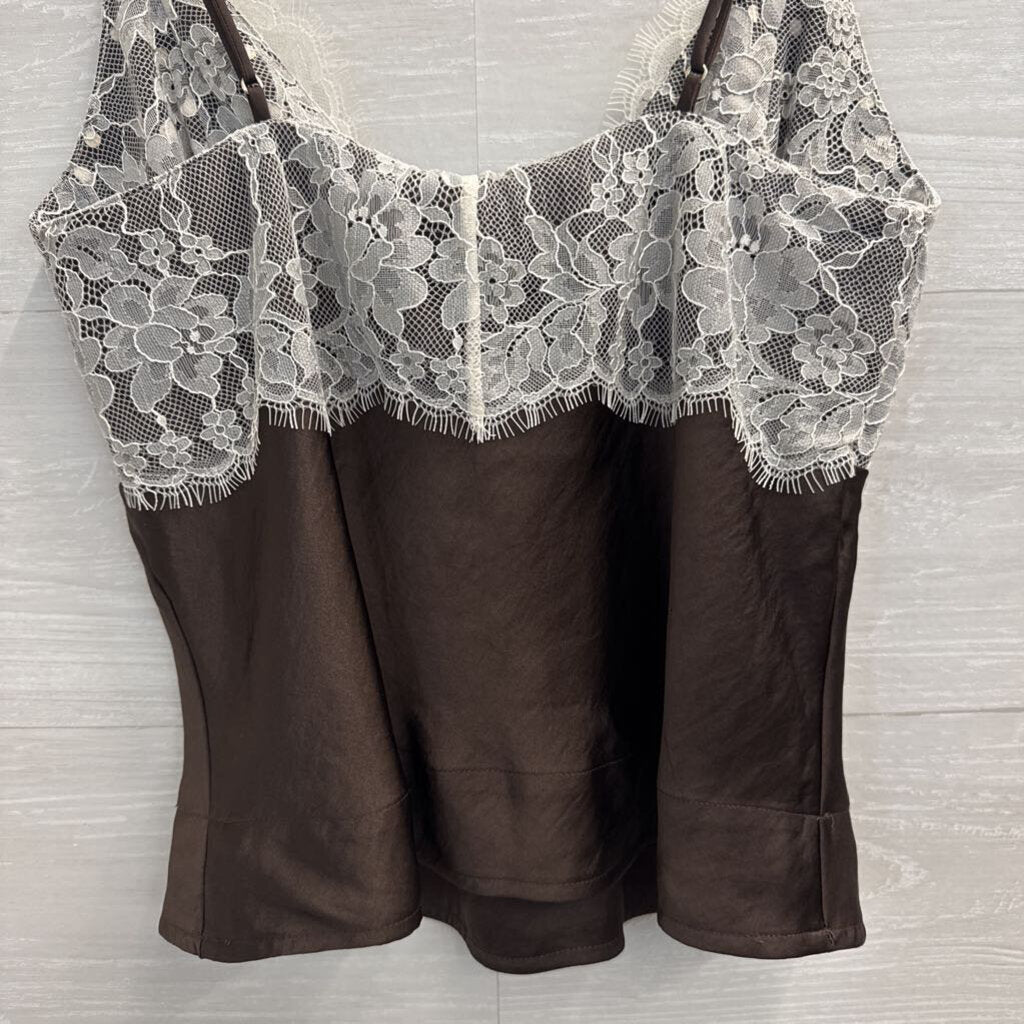 Abercrombie and Fitch Brown/ White Reversible Lace/ Polka Dot Tank Top Extra Small