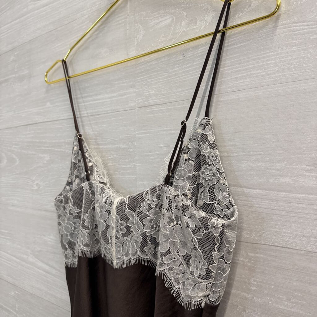 Abercrombie and Fitch Brown/ White Reversible Lace/ Polka Dot Tank Top Extra Small