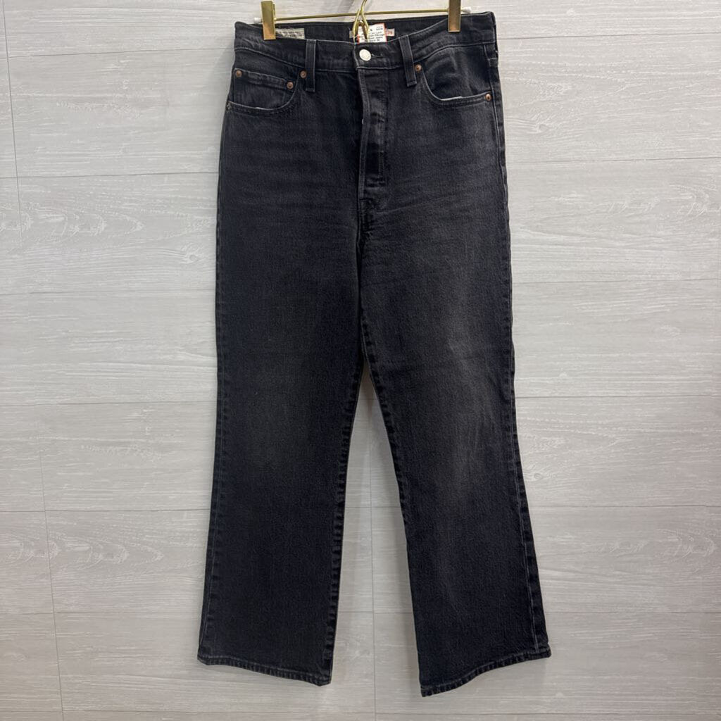Levi Black Denim Ribcage Crop Boot Jeans 29