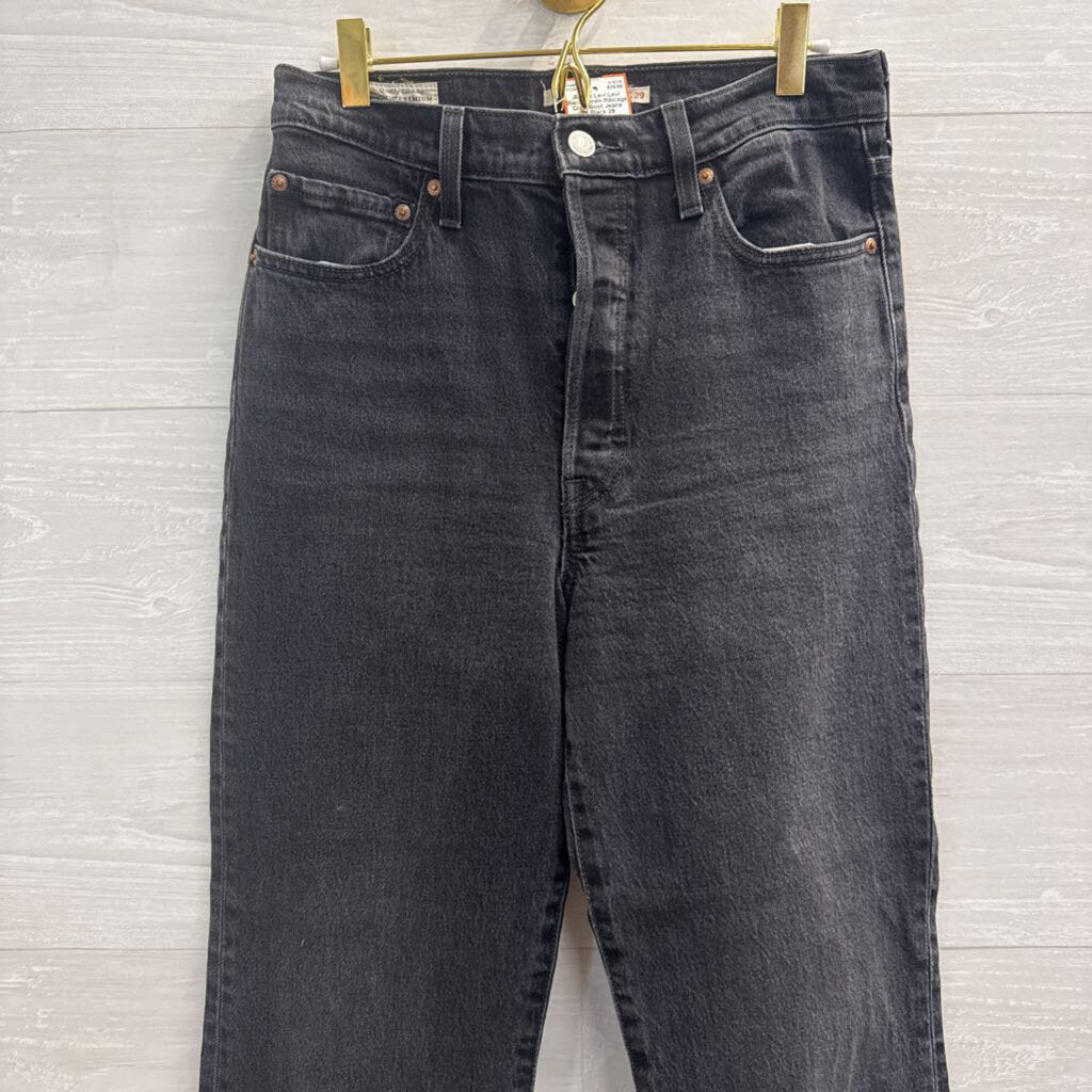 Levi Black Denim Ribcage Crop Boot Jeans 29