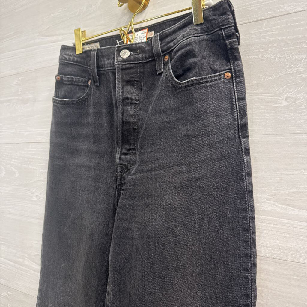 Levi Black Denim Ribcage Crop Boot Jeans 29