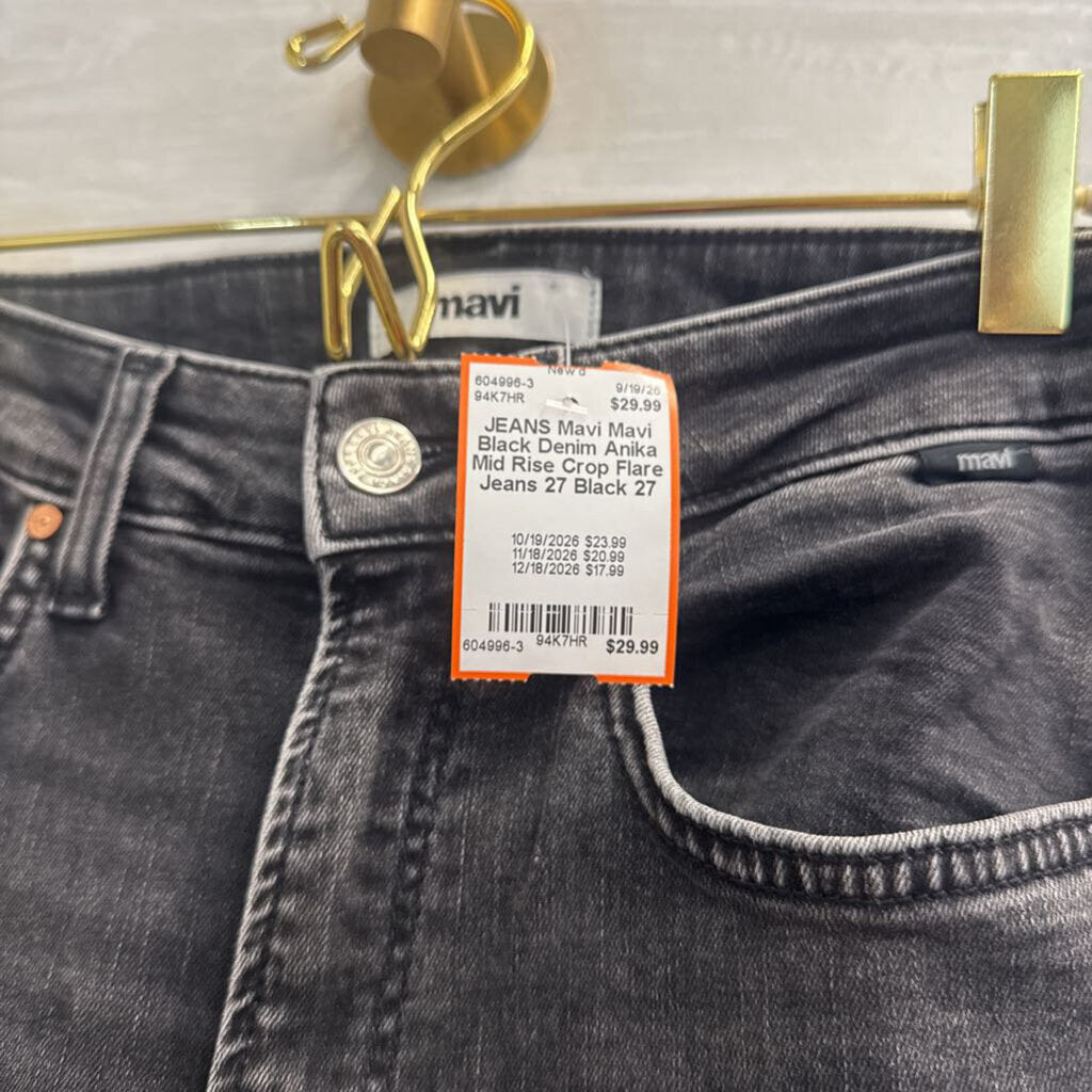 Mavi Black Denim Anika Mid Rise Crop Flare Jeans 27