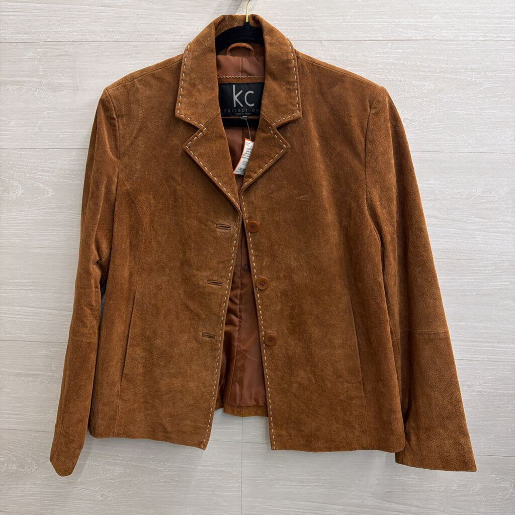 KC Collection Brown 100% Leather Suede Jacket Large