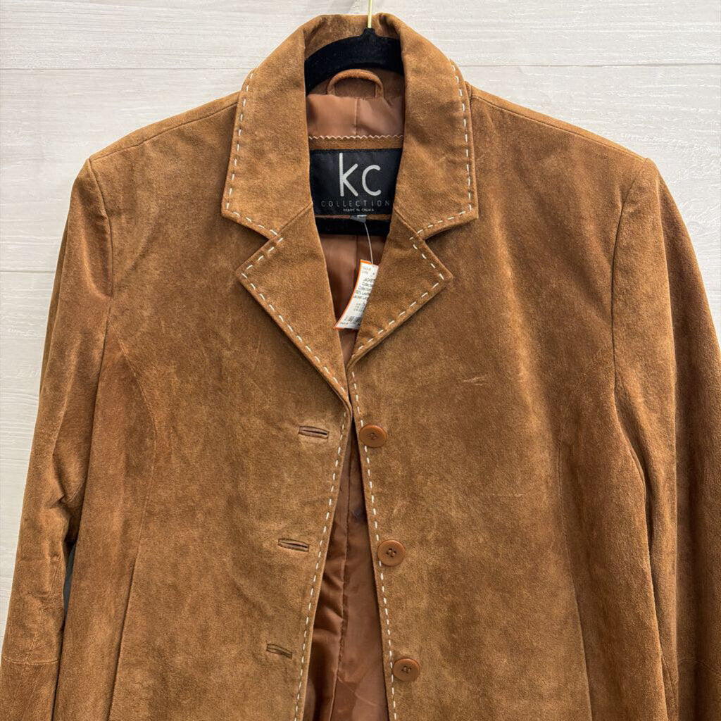 KC Collection Brown 100% Leather Suede Jacket Large