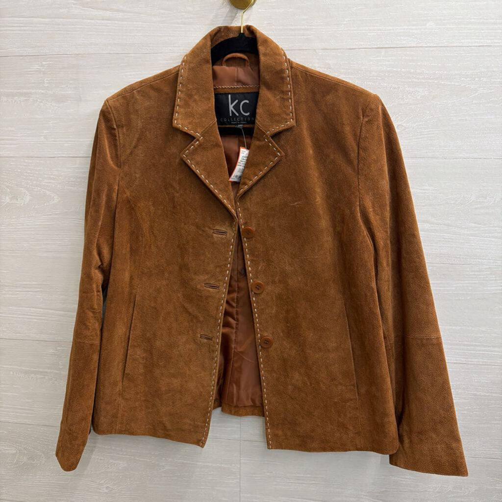 KC Collection Brown 100% Leather Suede Jacket Large
