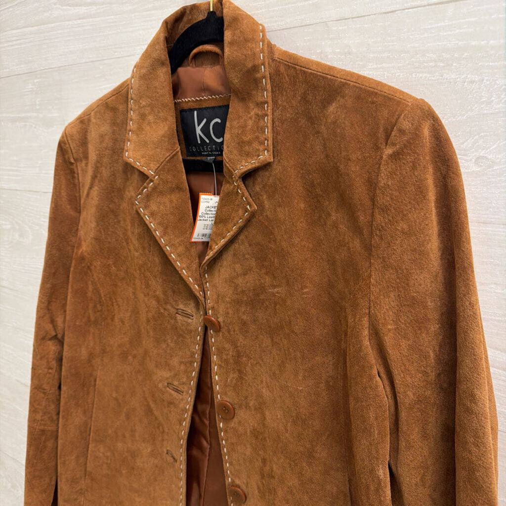 KC Collection Brown 100% Leather Suede Jacket Large