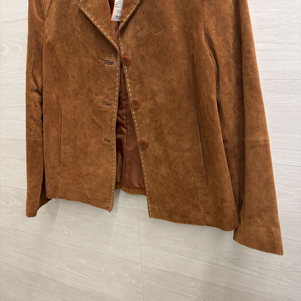 KC Collection Brown 100% Leather Suede Jacket Large