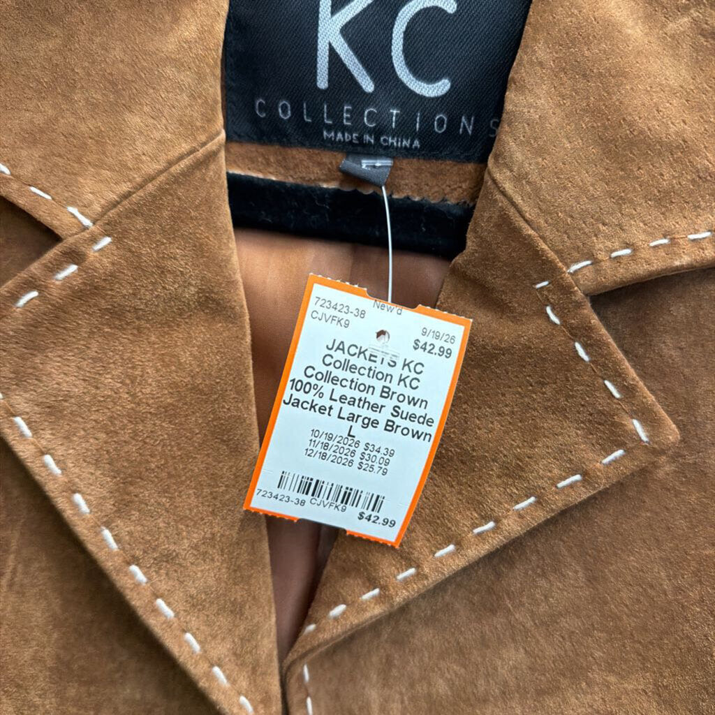 KC Collection Brown 100% Leather Suede Jacket Large