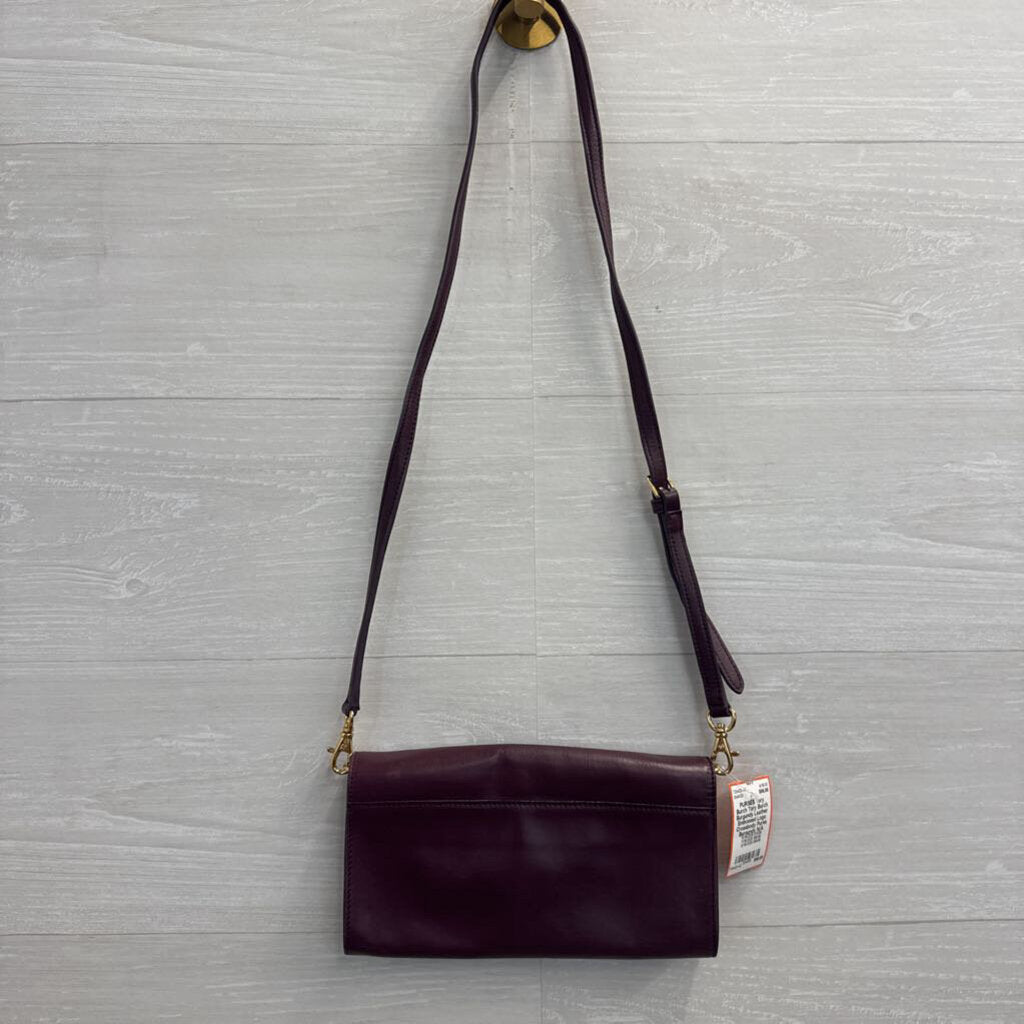 Tory Burch Burgundy Leather Embossed Logo Crossbody Purse