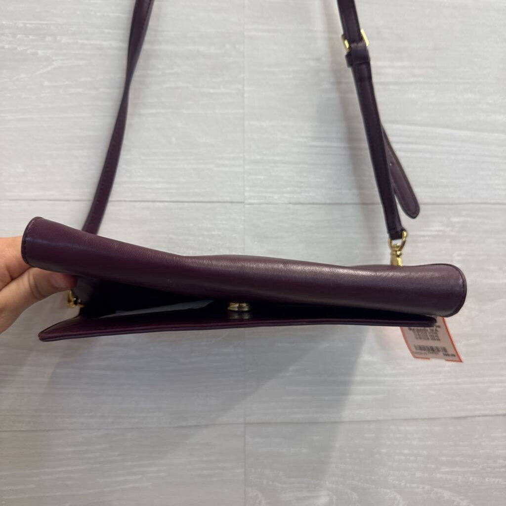 Tory Burch Burgundy Leather Embossed Logo Crossbody Purse