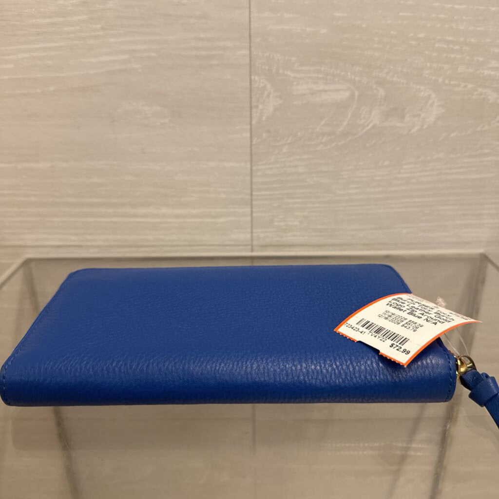 Tory Burch Blue Leather Gold Logo Zip Around Wallet