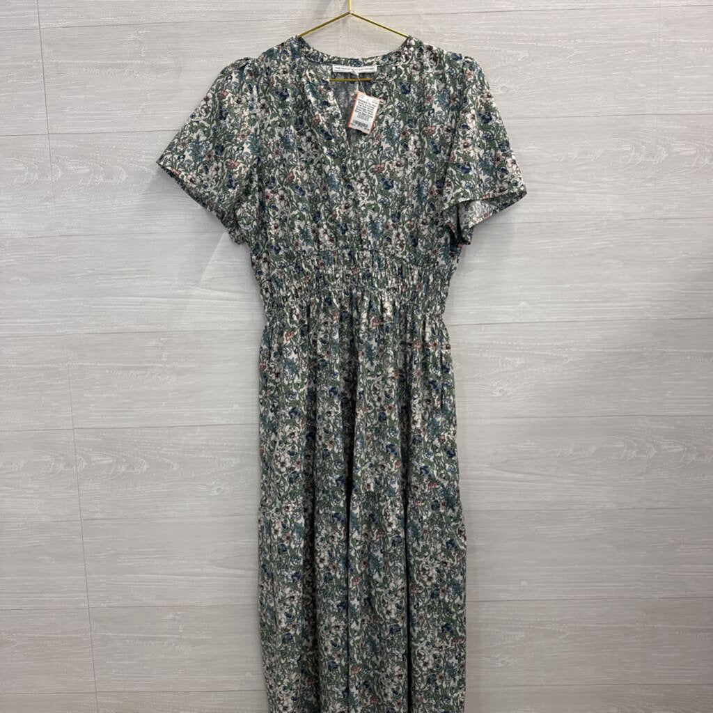 The Main Street Exchange White/ Green Print Short Sleeve Maxi Dress Medium