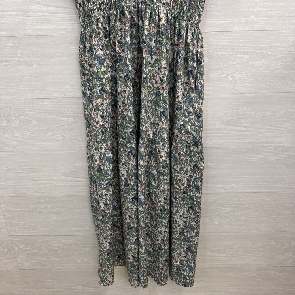 The Main Street Exchange White/ Green Print Short Sleeve Maxi Dress Medium