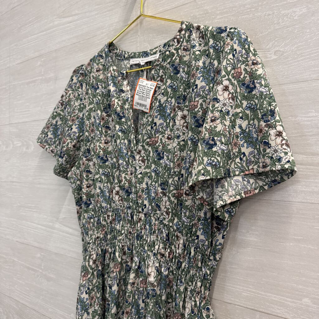 The Main Street Exchange White/ Green Print Short Sleeve Maxi Dress Medium