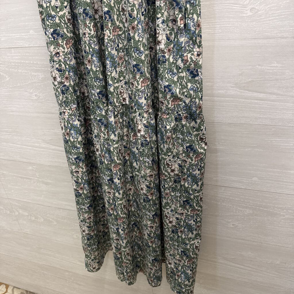 The Main Street Exchange White/ Green Print Short Sleeve Maxi Dress Medium