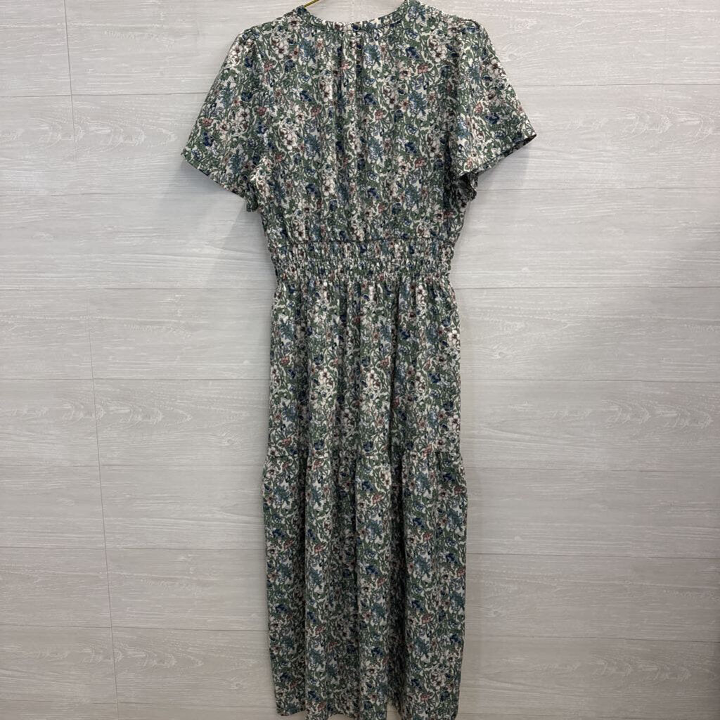 The Main Street Exchange White/ Green Print Short Sleeve Maxi Dress Medium
