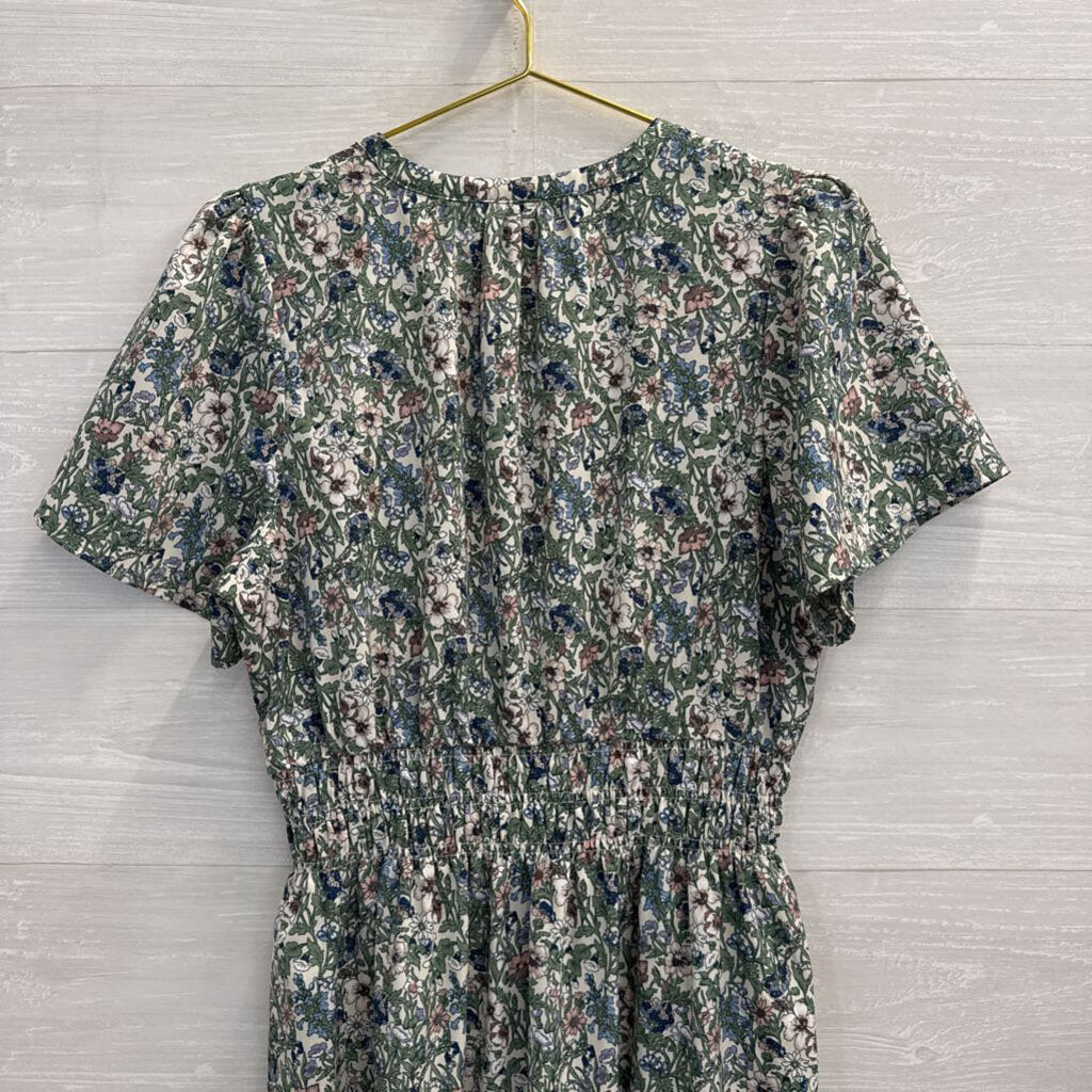 The Main Street Exchange White/ Green Print Short Sleeve Maxi Dress Medium