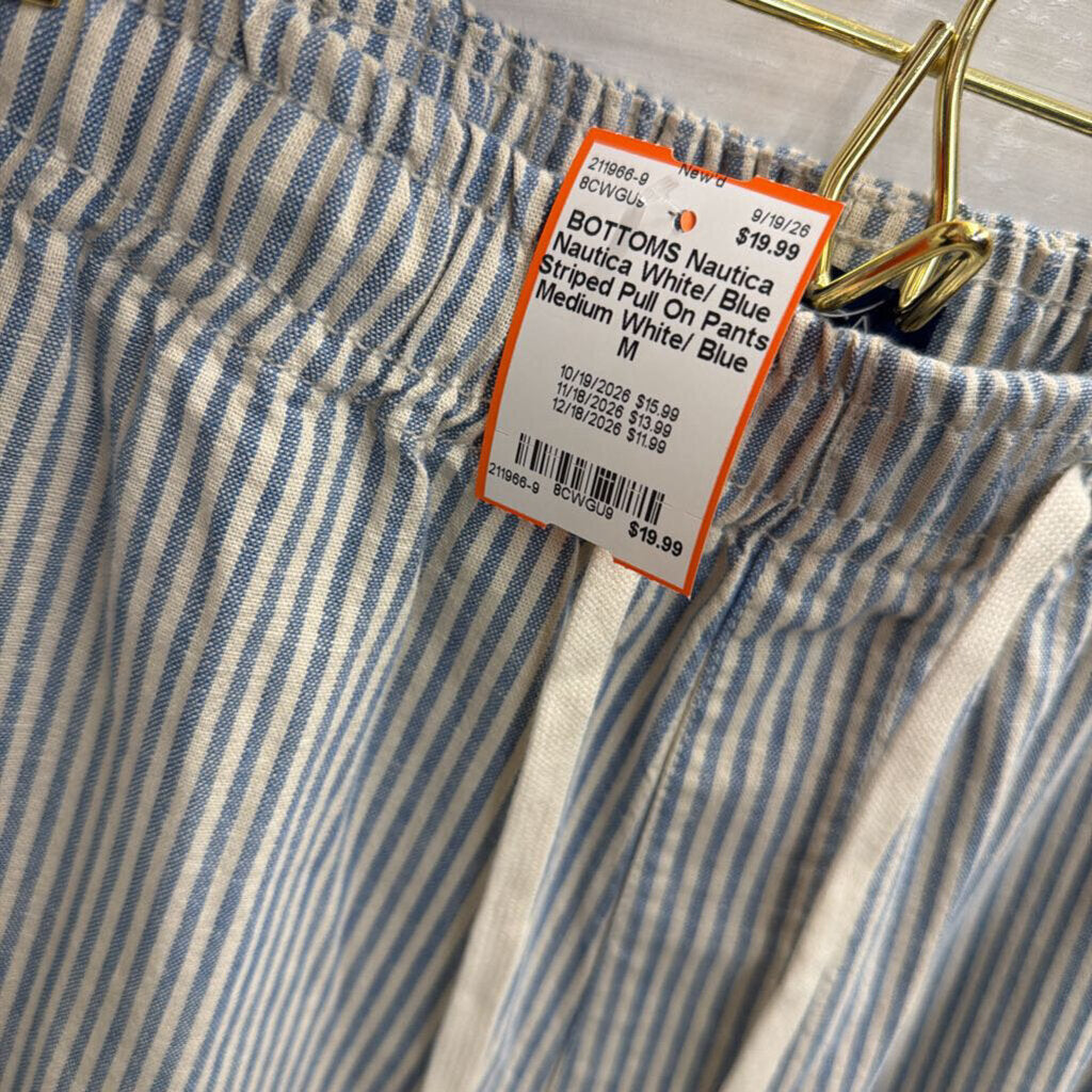 Nautica White/ Blue Striped Pull On Pants Medium