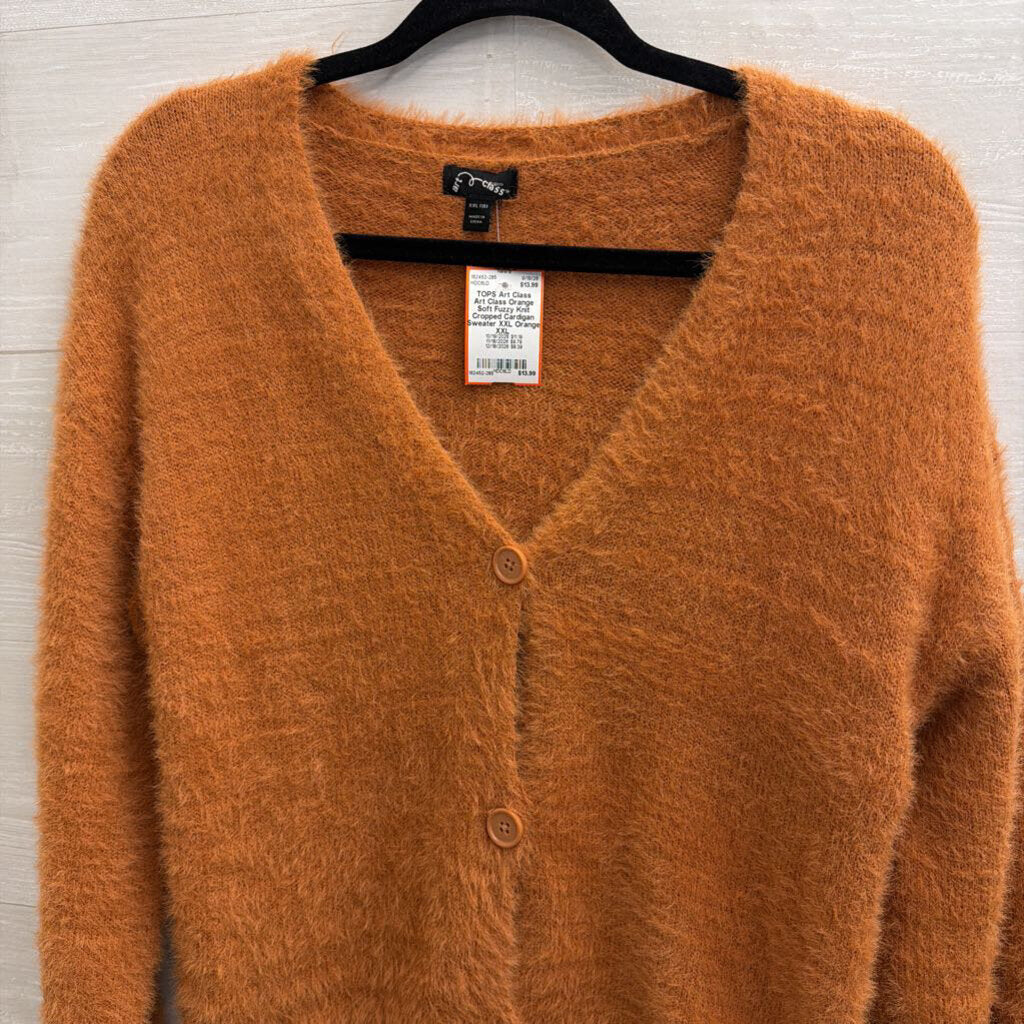 Art Class Orange Soft Fuzzy Knit Cropped Cardigan Sweater XXL