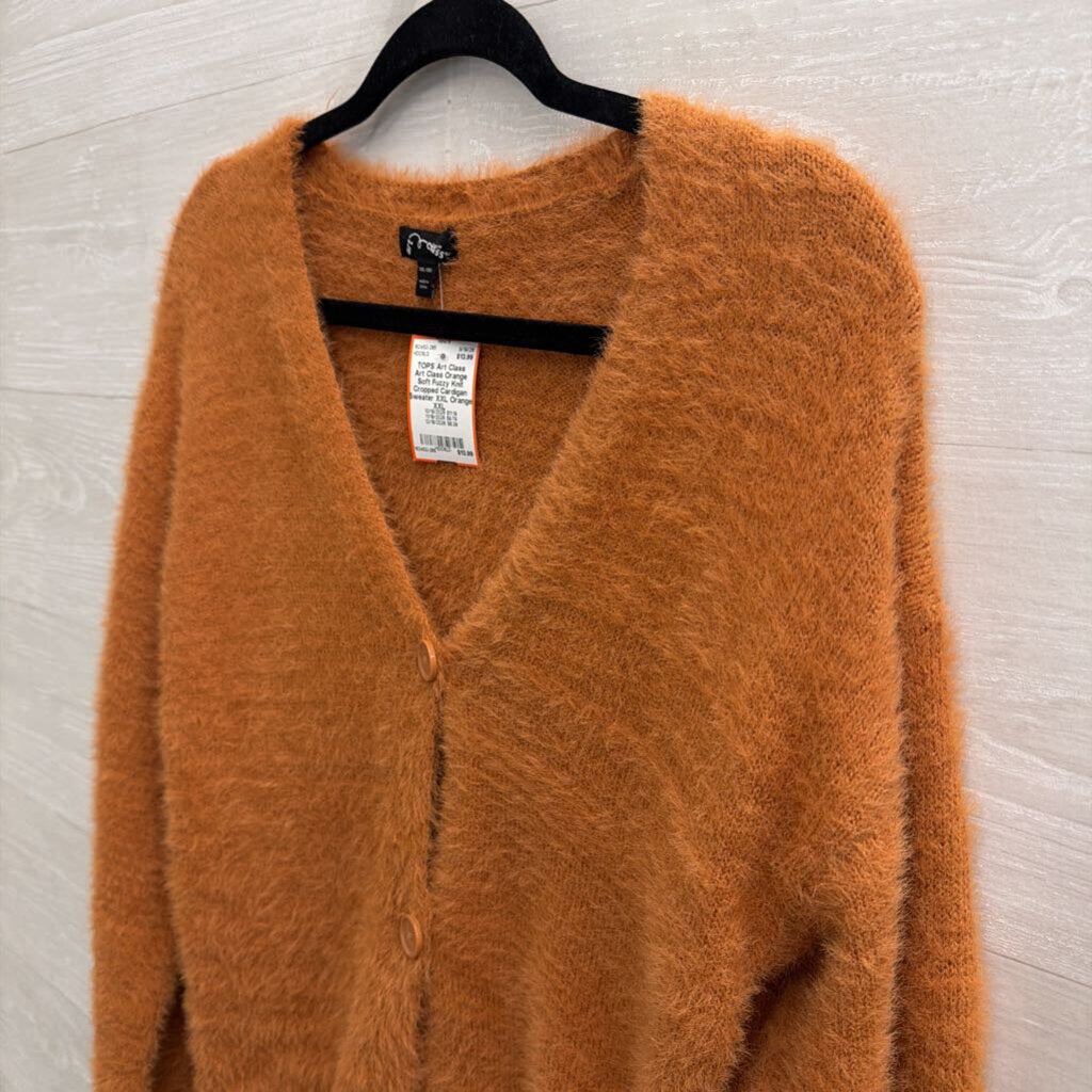 Art Class Orange Soft Fuzzy Knit Cropped Cardigan Sweater XXL