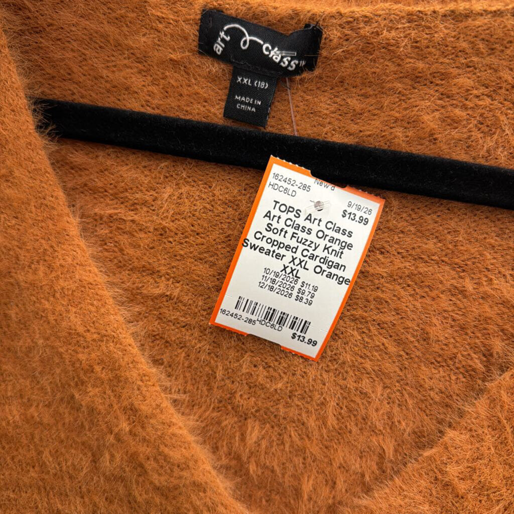 Art Class Orange Soft Fuzzy Knit Cropped Cardigan Sweater XXL