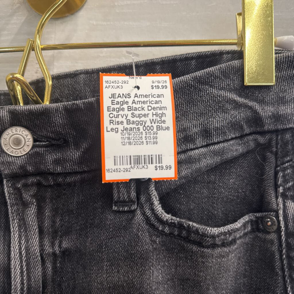 American Eagle Black Denim Curvy Super High Rise Baggy Wide Leg Jeans 000