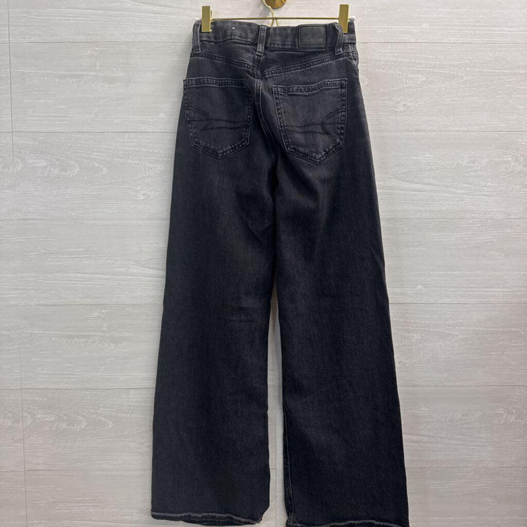American Eagle Black Denim Curvy Super High Rise Baggy Wide Leg Jeans 000